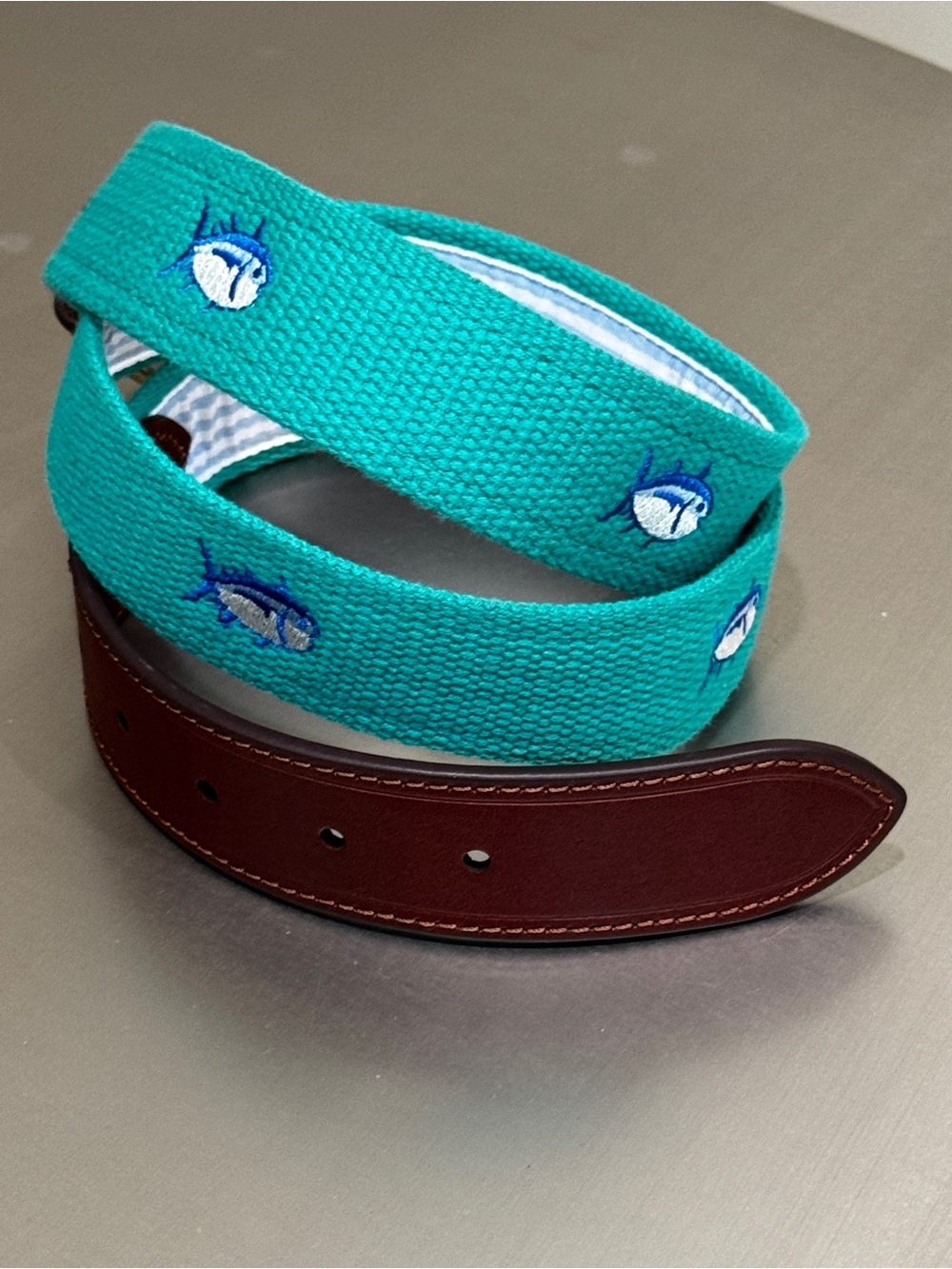 Southern Tide NWT 38 Teal Blue SkipjackEmbroidered Web Belt